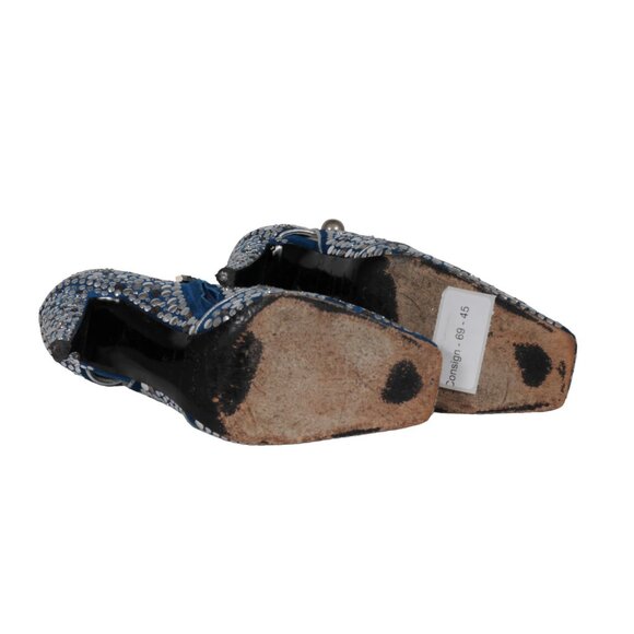 Sergio Rossi Womens Studded Suede Booties US 7 EU 37 Blue Silver Square TOe - Picture 10 of 12